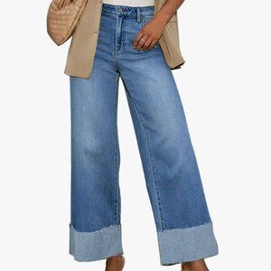 Amazon Jyutia High Waisted Wide Leg Cuffed Jeans XL
